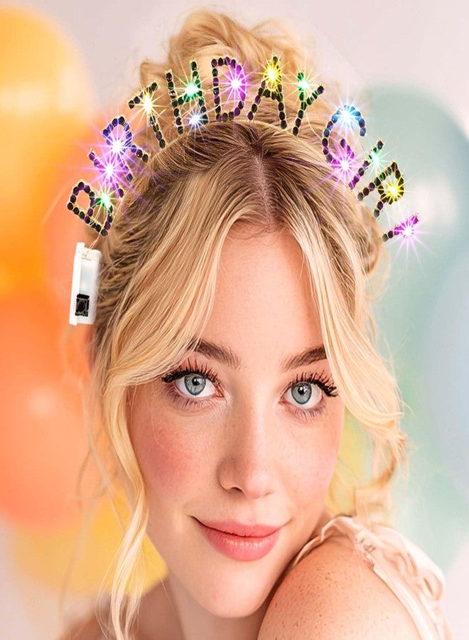 Aceorna Light Up Birthday Girl Headband Gold Rhinestone Crown and Sash Led Birthday Accessories Sets for Women (Black, One Size) - Image 4